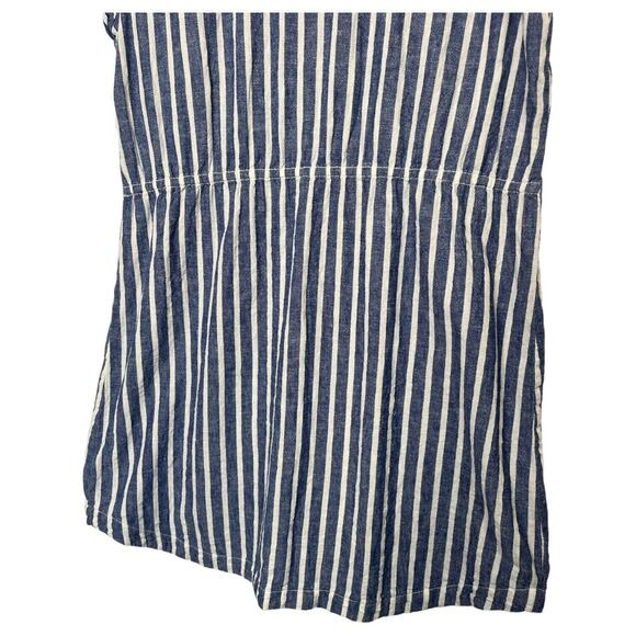 Beach Lunch Lounge Dress Womens L Linen Striped Shirt Embroidered Floral Blue - Picture 9 of 12